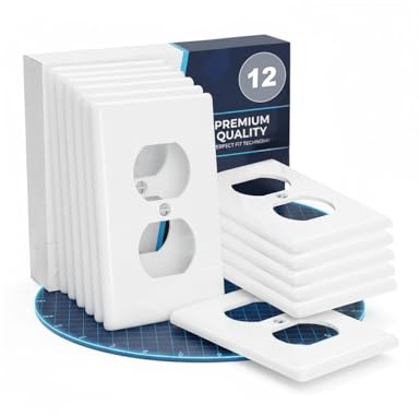 Bates- Duplex Receptacle Outlet Wall Plate, 4.5 x 2.75/Standard Size, 12 Pack, White, Bulk 1-Gang Electrical Outlet Covers, Impact Resistant, UV Protection