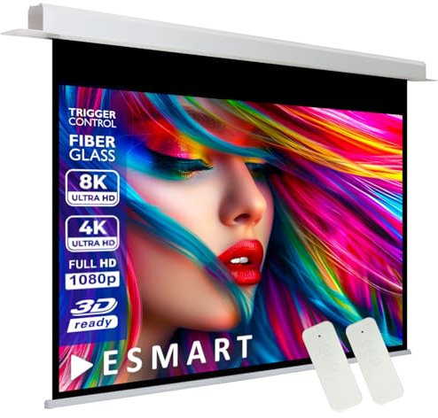ESMART Expert CSX Deckeneinbau-Leinwand, Gesamtbreite 296 cm, Tuch: Weiß | Bildfläche 244 × 183 cm, Format 4:3, weißes Tuch für Heimkino und Präsentationen, inklusive Fernbedienung