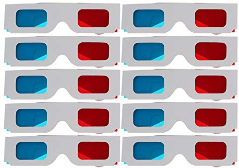 Othmro 10 Gafas 3D de Cartón Rojo y Azul, Papel Blanco para Video Virtual, DVD, Videojuegos, Cómics e Imágenes