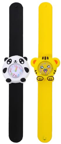 Hemobllo Orologi fumetti per bambini con motivo tigre e panda creativi, set da 2 orologi al quarzo, leggeri per ragazzi e ragazze, comodo bracciale per feste di compleanno e feste per bambini
