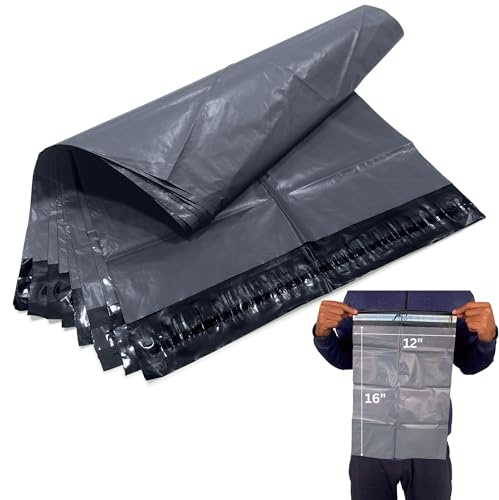 JeeJaan® 50 Pcs of Grey Parcel Bags 12 x 16 - 305 x 405 mm Courier Mailer Plastic Parcel Envelopes Durable Packaging Shipping Bags Waterproof and Tear-Proof Postal Mailer Courier Bag