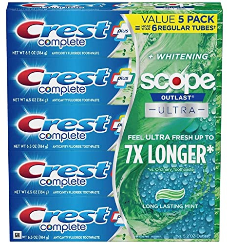 Crest Complete Whitening + Scope Toothpaste, 6.5 Ounce (5 Pack)