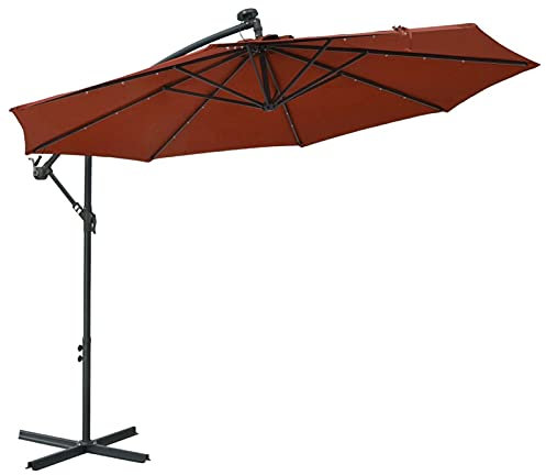 Catherinol Sombrilla voladiza con luces LED y palo, Parasol Terraza, Sombrilla Terraza Exterior, Sombrilla Jardin, Parasol Jardin, Sombrilla Playa, Parasol Excentrico, de acero terracota