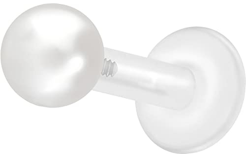 PIERCINGLINE PTFE Labret mit Innengewinde Titan AUFSATZ SYNTHETISCHE PERLE Piercing Lippe Nase Ohr Helix Tragus Medusa Farb & Größenauswahl