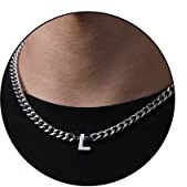 DuoDiner Letter L Necklace for Men Boy Silver Initial Pendant Cuban Link Chain Male Women Jewelry Collar Cadenas Para Hombre Him Valentines Gifts