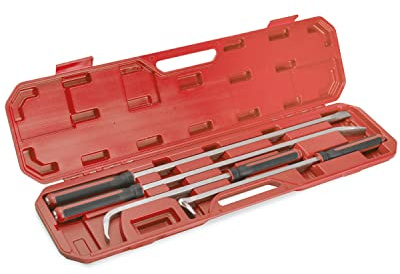 ROTATION 4-Piece Heavy-Duty Pry Bar Set, Forged Chrome Vanadium Steel, Metal Strike Caps, Soft Grip Non-Slip Handles, 30°/75°/90° Angled & Straight Tips, 24” 36” Wrecking Bars with Storage Case, Red