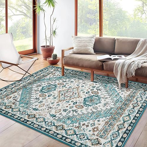 LuxFocus Alfombra lavable a máquina, 80 x 150 cm, alfombra oriental tradicional, antideslizante, pelo corto, salón, alfombra de cocina, con estampado bohemio, para interiores, verde mate