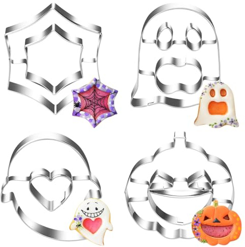 Halloween Ausstechfomen Set,4 Ausstecher Keksausstecher, Edelstahl Keksform | Halloween Keksausstecher Plätzchenformen DIY Cookie Cutter Kürbis