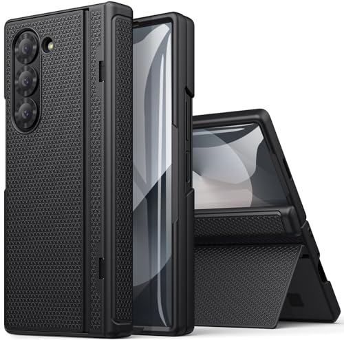 SIXBOX for Samsung Galaxy Z Fold 6 Case with Front Screen Protector, Black | Built-in Stand, Hinge Protection, Slim Fit Rugged Hard 360° Full Body Cover Protective Phone Case for Samsung Z Fold 6 5g