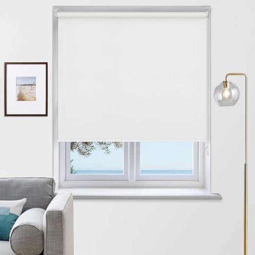 Rehan & Co Thermal Insulated Blackout Fabric Roller Blinds, Easy Fit Child Safe Trimmable UV Protection Home Office Window Blinds, Cream Blind (90cm Width X 165cm drop)
