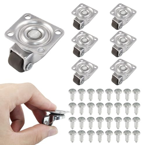 Murtenze Mini Swivel Caster Wheels - 8PCS, 1/2 inch Diameter, Low Profile, Self Adhesive, Steel Top Plate for Small Appliances