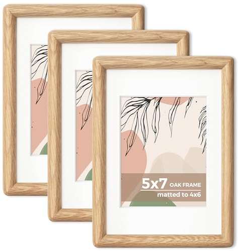 Axeman 5x7 Oak Frame Set of 3 - Rounded Corner 5 x 7 Picture Frame Matted to 4x6 - Natural Oak Wood Photo Frame with Tempered Glass for Tabletop or Wall Mount Display