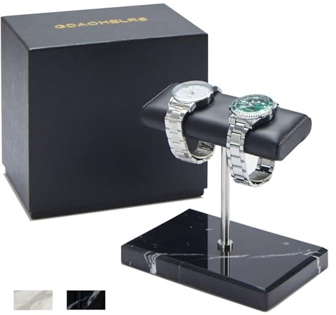 GDAOHELRS Men's Premium Handcrafted Watch Display Stand,Watch Stand,Watch Organizer,Watch Holder,Bracelet Display Stand,Natural Marble Base with Leather Surface (black)