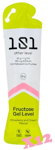 101 Other Level Gel Energetico Fresa y Crema - Pack 12 Geles x 81 g - Geles Energeticos Ciclismo - Rico en Carbohidratos 56 gr, Maltodextrina y Fructosa - SIN GLUTEN - Vegano