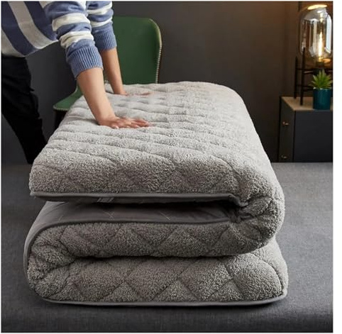 King Size Mattress Topper with Non-slip Lamb Wool, Portable and Multifunctional Bed Accessory for Bedroom Furniture - Grey, 90x200x6cm