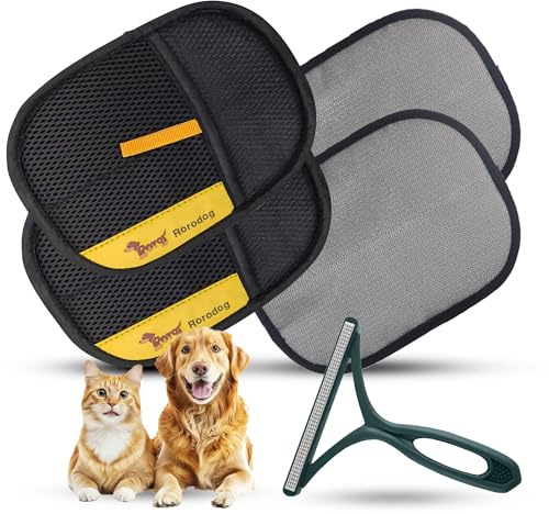 Rorodog 2-PCS Pet Hair Remover Gloves with A Hair/Lint Removal Tool, Reusable Magic Brush Pet Hair Removal Glove for Dogs & Cats, Remove Dog/Cat Hair from Couch, Carpet, Car Seat.
