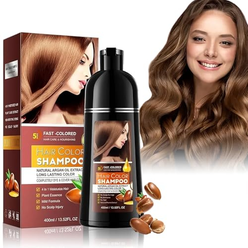 EHIOG Brown Hair Dye Shampoo 3 en 1 Tinte para Cabello Castaño Cobertura de Canas Para Cubrir Canas y Coloración Natural 400ml