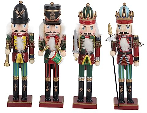 Fdit 4pcs Soldados de Cascanueces de Navidad de Madera de 12 Pulgadas en el Stand, Decoración de Vacaciones Tradicional para el Hogar, Mesa de Mesa de árbol de Navidad Set para (Ejercito Verde)