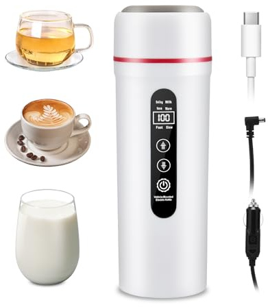 12V/24V Car Electric Kettle, Small Electric Water Kettle for Travel, 500 mL Portable Car Water Boiler for Brewing Coffee Tea,LCD Display 316 Stainless Steel Truck Heating Cup (white)