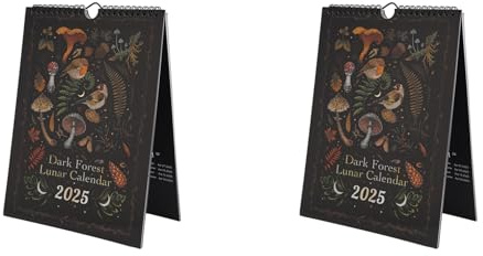 Padivine 2X Dunkler, Mondkalender 2025, Illustrierter Wandanhänger für Büro, Zuhause, Kunst, Mondkalender, Geschenk, Dekoration