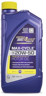 Royal Purple (06316-6PK Max-Cycle 20W-50 High Performance Synthetic Motorcycle Oil - 1 Quart, (Case of 6)