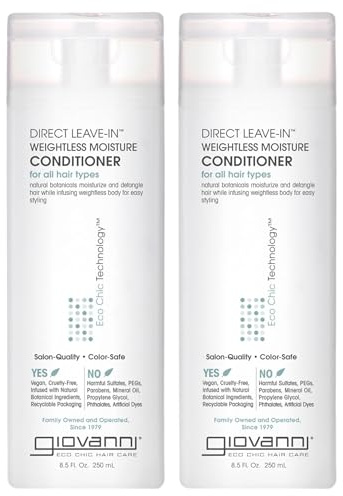 GIOVANNI Direct Leave-In Weightless Moisture Conditioner - Co-Wash, Great for Curls & Wavy Hair, Wash & Go, Salon Quality, No Parabens, Infused with Natural Botanical Ingredients - 8.5 oz (Pack of 2)