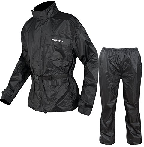 A-Pro Waterproof Motorbike Motorcycle 2 pc Rain Suit Trouser Jacket Scooter 3XL, Schwarz