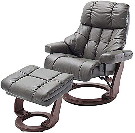 Robas Lund Poltrona Relax Calgary XXL con Sgabello, Portata Fino a 180 kg, in Vera Pelle, Colore Fango, Struttura in Legno Noce