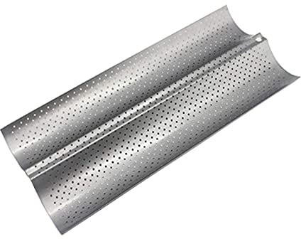 ETiME Baguette Backblech Baguetteform Baguetteblech für 2 Baguettes mit Antihaft Beschichtung für Familie, Restaurant, Bäckerei 38 x16.2x2.4 cm,Silber