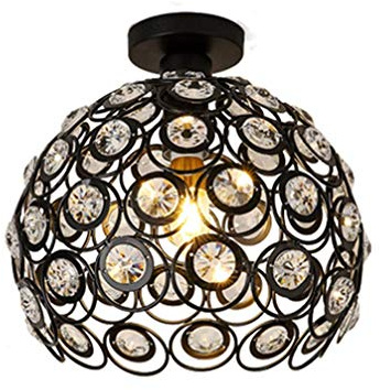 Moderne Deckenleuchte, industriell, Schwarz, Kronleuchter, Kristall, aus Metall, E27, Hängeleuchte, Beleuchtung für Wohnzimmer, Schlafzimmer, Café, Bar, Restaurierung, Esszimmer (30 cm)
