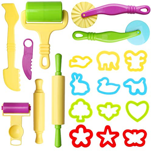 nuoshen 20 Pcs Clay Dough Tool Kit for Kids, Rollers & Cutters