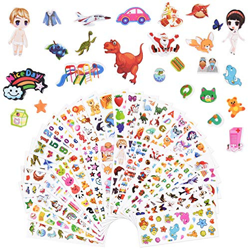 Vicloon 3D Aufkleber für Kinder, 38 Blätter 1000+ Verschiedene Geschwollene Aufkleber, Geschwollen Stickers, Einschließlich ruchtaufkleber, Tieraufkleber Einhorn, Christmas Sticker und Mehr