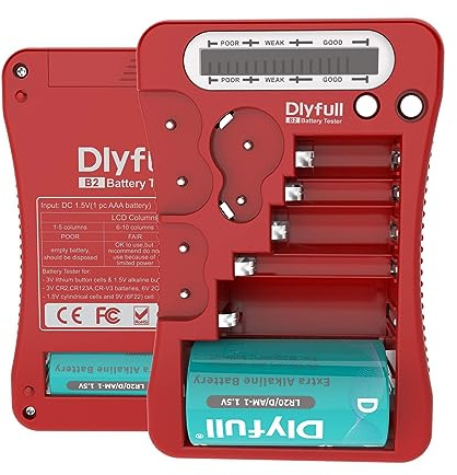 Dlyfull Battery Tester, LCD Display Universal Battery Checker for AA AAA C D 9V CR2032 CR123A CR2 CRV3 2CR5 CRP2 1.5V/3V Button Cell Batteries, 1x AAA Batteries Included
