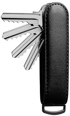 Jibbon Italian Premium Leather Key Organizer - Stylish Key Holder with Marine Grade 316 Stainless Steel, Compact EDC Keychain, Accommodates Up To 9 Keys, Including Car Keys - (All Black)