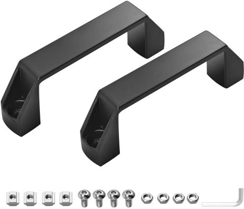 JiGiU 2 Stück Bügelgriff aus Aluminiumlegierung, 90mm Bohrlocherabstand | Schwarz Haltegriff Bogenförmig für 20er Serie Aluminiumprofil, Handegriff inkl. T-Nut Muttern Schraube Schraubenschlüssel