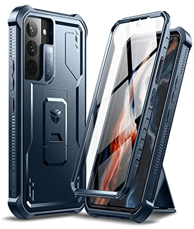 Dexnor Kompatibel mit Hülle Samsung Galaxy S22 5G mit integrierter Displayschutzfolie Militär-Grad 360 Full Body Shockproof Bumper Protection Cover with Stand – blau
