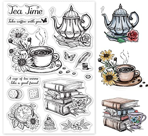 GLOBLELAND Bibliothek Bücherregal Bücherregal Stempel Katze Pflanze Fotowecker Silikonstempel transparent klarer Stempel für Papierkartenalbum