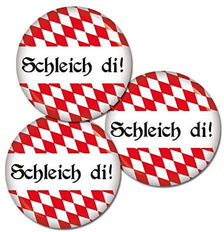 3|5|10 oder EINZELN Button Schleich di! 37 mm Ansteckbutton Pin Oktoberfest Wiesn Volksfest Anstecker für Kleidung oder Tasche (03x Schleich di)