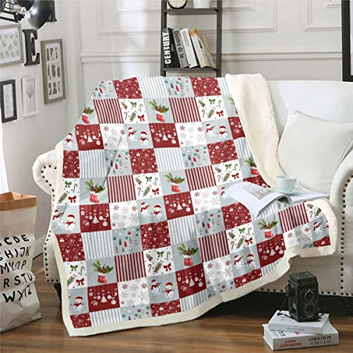 Homewish Weihnachten Decke 75x100 Rot Grau Weiß Flickwerk Lebkuchen Schneemann Fuzzy für Jungen Mädchen Karikatur Nette Sherpa Geometrische Karo Wohnkultur
