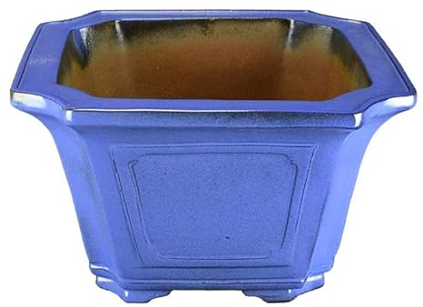Quadratische Bonsaischale aus blau glasiertem Steingut 27,5 x 27,5 x 17 cm - TY117a