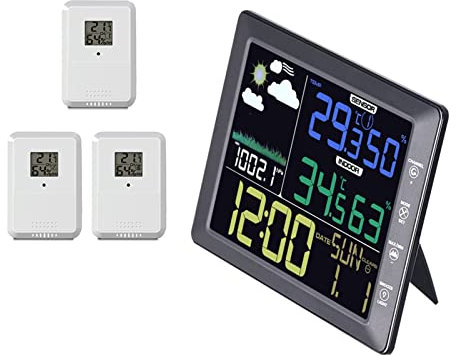 Estación meteorológica Estación meteorológica Termómetro digital Higrómetro Sensor de pantalla LCD para interiores y exteriores Sensor exterior de pantalla grande, pluviómetro, pronóstico del ti