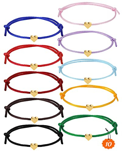 QZOSZ Pulsera de la Amistad de Corazon 10 Piezas - Regalo Cumpleañera Infantil Ajustable para Mujer Niños Mejor Amiga en Plata y Oro