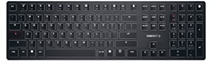 CHERRY KW X ULP, Clavier mécanique Haut de Gamme Ultra-Plat, Disposition EU (QWERTY), Clavier Compact Multi-appareils Jusqu’à 4 appareils différents, Rechargeable, Noir