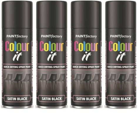 PNJB, Satin Black Paint Aerosol Colour It Spray, Quick Drying DIY Plastic Metal Wood, Professional Satin Finish Spray Wood Color Paint 250ml (4 Pcs)