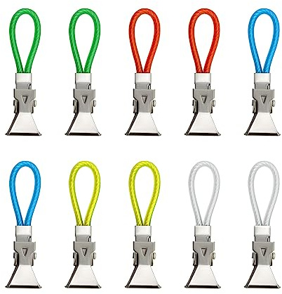 WisePoint Tea Towel Clips 10 Pcs, Metal Tea Towel Storage Clip with Hanging Ring for Towel, Multi-color Kitchen Towel Hanging Clips Small Hook Clips for Bedroom, Bathroom, Kitchen, Cupboard (5 colors)