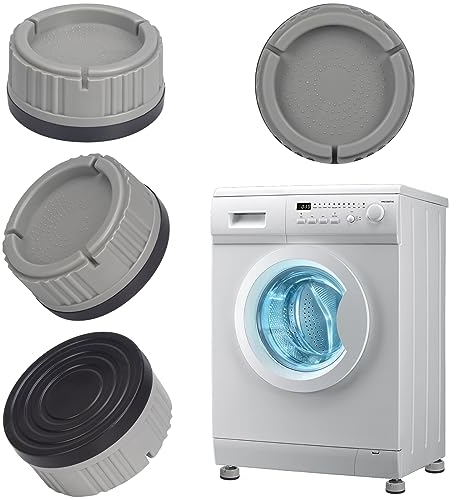 Alyvisun Patin Machine a Laver, 4 Pièces Universel Tapis Amortisseurs Lave Linge Socle Anti-Dérapants Pied Drainage Antirouille Support Antivibration pour Séchoir, Frigo (Gris)