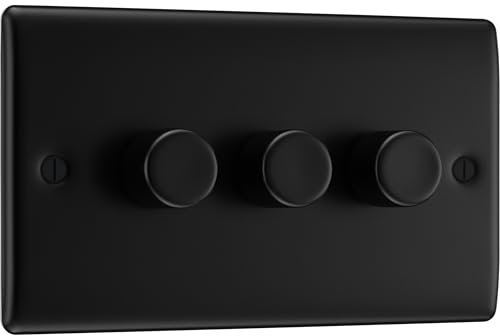 BG Electrical Intelligent Triple Wall Dimmer Switch, 2 Way, Raised Profile, Round Edges, Nexus Metal, Matt Black, 200W, NFB83