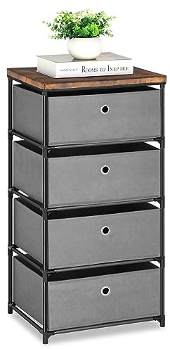 LIANTRAL Kommode mit Schubladen, Stoffkommode mit 4 Schubladen, Aufbewahrungsschrank für Schrank, Kleiner Schrank, Kommode für Schlafzimmer, Wohnzimmer, Flur, Büro - Grau