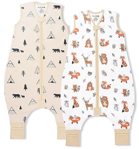 Baby Schlafsack mit Füßen Bio-Baumwolle 0.5 TOG Sommerschlafsack 2er-Pack | Atmungsaktiver, leichter Schlafsack mit Beinen aus GOTS & OEKO-TEX-zertifizierter Bio-Baumwolle, 100–110 cm von Mama Cheetah