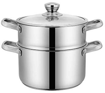 OQHAIR Cacerola/Olla vaporera para Alimentos de 2 Niveles (18 * 22,8 cm)